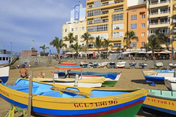 Framed Print : Fishing boats on Canteras Beach, Las Palmas City, Gran Canaria Island, Canary Islands, Spain, Atlantic, Europe Framed Print : Fishing boats on Canteras Beach, Las Palmas City, Gran Canaria Island, Canary Islands, Spain, Atlantic, Europe