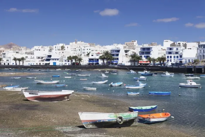 Framed Print : Fishing boats at Charco San Gines laguna, Arrecife, Lanzarote, Canary Islands, Spain