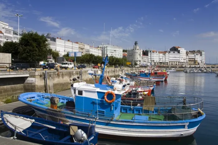 Framed Print : Fishing boats in Darsena Marina, La Coruna City, Galicia, Spain, Europe Framed Print : Fishing boats in Darsena Marina, La Coruna City, Galicia, Spain, Europe