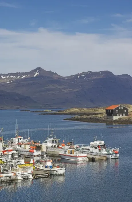 Framed Print : Fishing boats in Djupivogur harbour Framed Print : Fishing boats in Djupivogur harbour