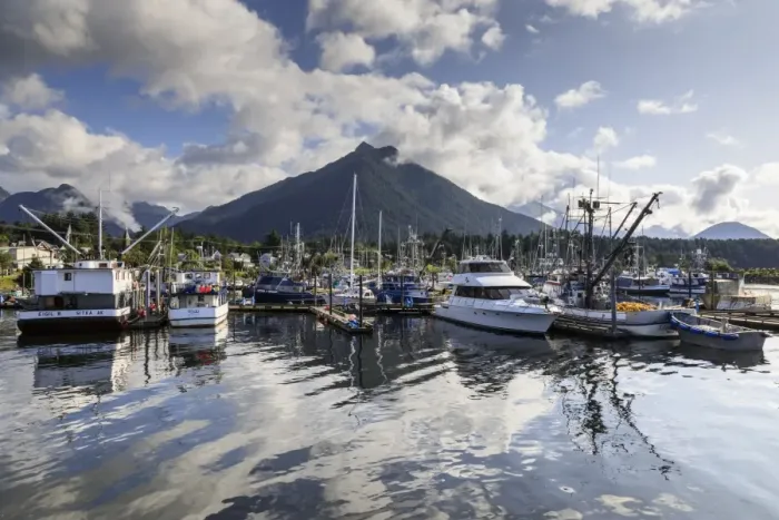 Framed Print : Fishing boats, harbour, beautiful mountains, clearing mists, Sitka, Baranof Island Framed Print : Fishing boats, harbour, beautiful mountains, clearing mists, Sitka, Baranof Island