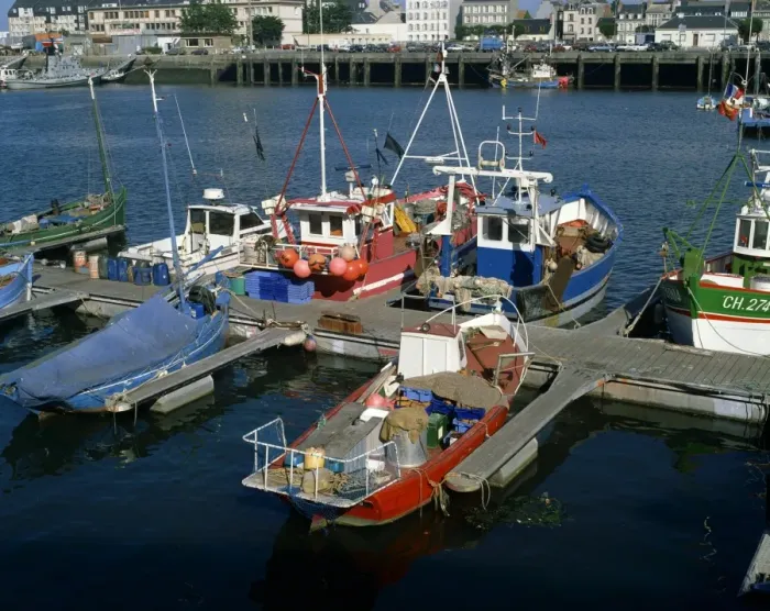 Framed Print : Fishing boats in the harbour, Cherbourg, Normandy, France, Europe Framed Print : Fishing boats in the harbour, Cherbourg, Normandy, France, Europe