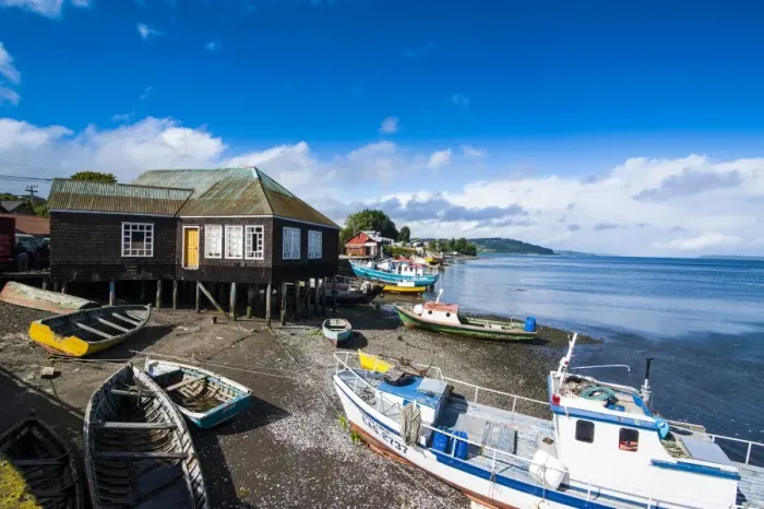 Framed Print : Fishing boats in the harbour of Dalcahue, Chiloe, Chile, South America Framed Print : Fishing boats in the harbour of Dalcahue, Chiloe, Chile, South America