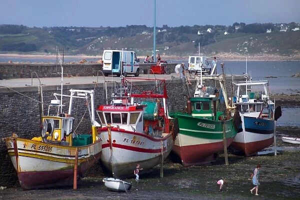 Fishing boats in harbour, Loquemeau, near Lannion, Cotes d Armor, Brittany