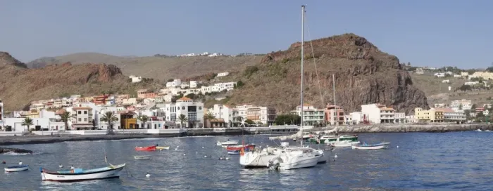 Framed Print : Fishing boats at the harbour, Playa de Santiago, La Gomera, Canary Islands, Spain, Atlantic, Europe Framed Print : Fishing boats at the harbour, Playa de Santiago, La Gomera, Canary Islands, Spain, Atlantic, Europe
