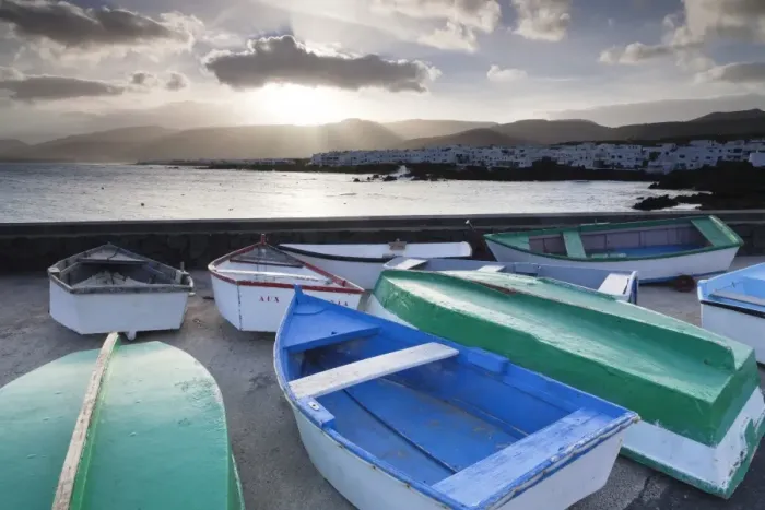 Framed Print : Fishing boats and harbour of Punta Mujeres, Lanzarote, Canary Islands, Spain, Atlantic, Europe Framed Print : Fishing boats and harbour of Punta Mujeres, Lanzarote, Canary Islands, Spain, Atlantic, Europe