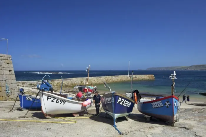 Framed Print : Fishing boats in harbour, Sennen Cove, West Penwith, Cornwall, England Framed Print : Fishing boats in harbour, Sennen Cove, West Penwith, Cornwall, England