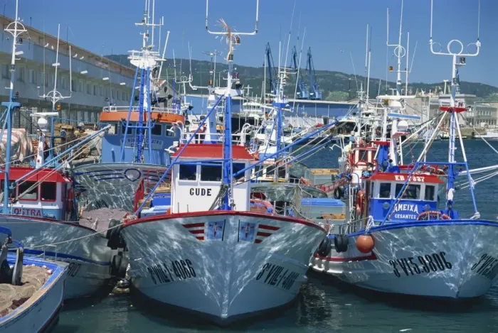 Framed Print : Fishing boats in harbour at Vigo Framed Print : Fishing boats in harbour at Vigo