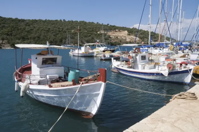 Framed Print : Fishing boats, Meganisi, Ionian Islands, Greek Islands, Greece, Europe Framed Print : Fishing boats, Meganisi, Ionian Islands, Greek Islands, Greece, Europe