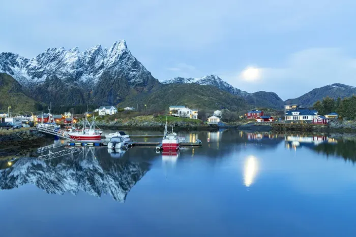 Framed Print : Fishing boats moored in the cold sea at dusk, Ballstad, Vestvagoy, Nordland, Lofoten Islands, Norway, Scandinavia, Europe Framed Print : Fishing boats moored in the cold sea at dusk, Ballstad, Vestvagoy, Nordland, Lofoten Islands, Norway, Scandinavia, Europe