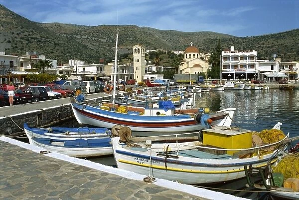 Fishing boats moored in the harbour at Elounda