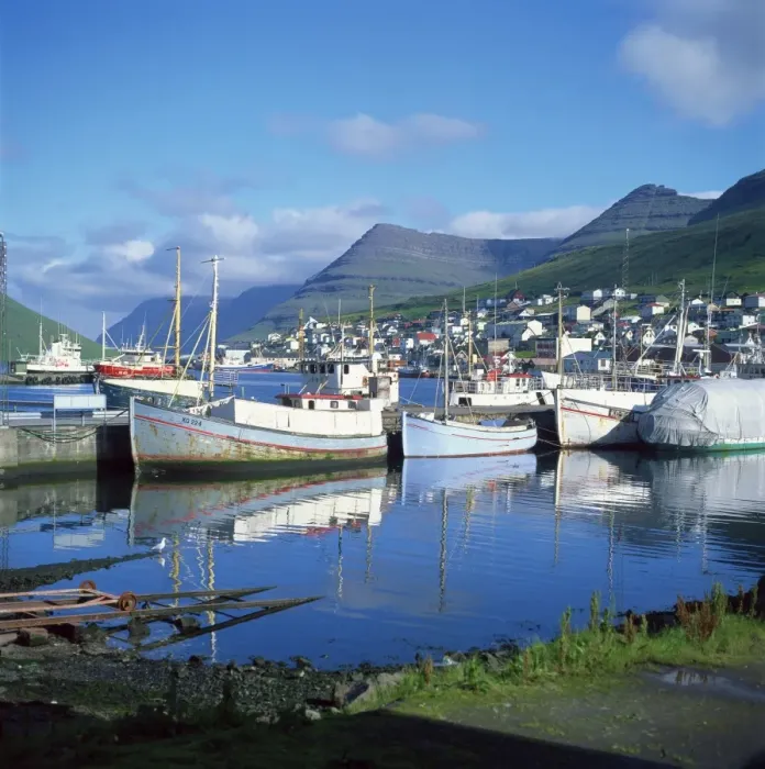 Framed Print : Fishing boats moored in the harbour at Klaksvik, Faroe Islands, Denmark, Europe Framed Print : Fishing boats moored in the harbour at Klaksvik, Faroe Islands, Denmark, Europe