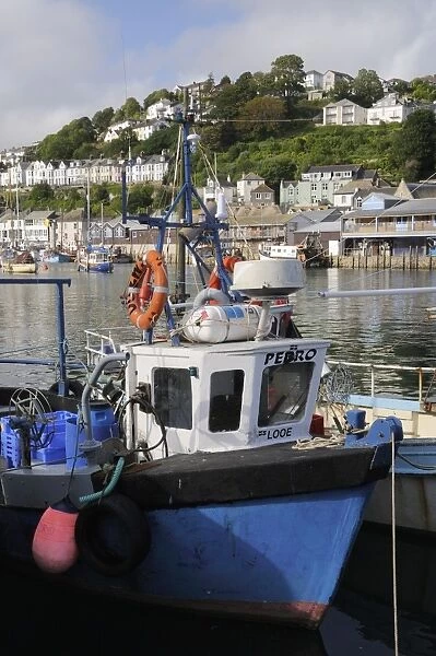 Fishing boats moored in Looe harbour, Cornwall, England, United Kingdom, Europe