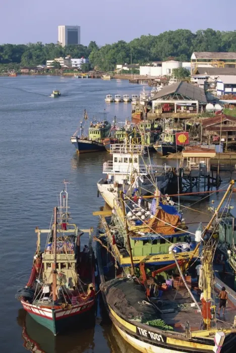 Framed Print : Fishing boats moored on the Terengganu River at Kuala Terengganu