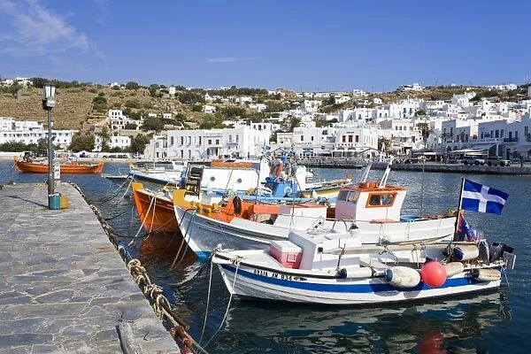 Fishing boats in Mykonos Town, Island of Mykonos, Cyclades, Greek Islands, Greece, Europe