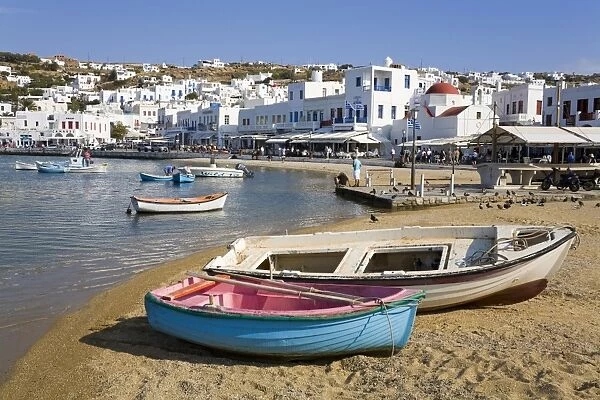Fishing boats in Mykonos Town, Island of Mykonos, Cyclades, Greek Islands, Greece, Europe