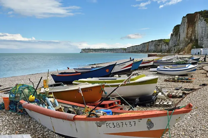 Framed Print : Fishing boats on the pebbly beach at Yport, Seine-Maritime department, Normandy region, France, Europe Framed Print : Fishing boats on the pebbly beach at Yport, Seine-Maritime department, Normandy region, France, Europe