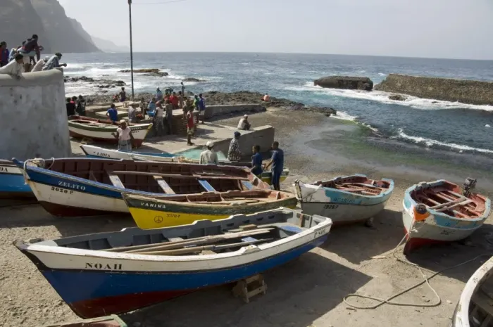 Framed Print : Fishing boats at the port of Ponto do Sol, Ribiera Grande, Santo Antao Framed Print : Fishing boats at the port of Ponto do Sol, Ribiera Grande, Santo Antao
