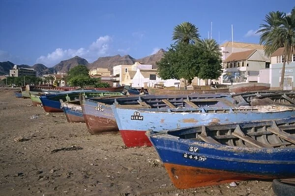 Fishing boats at Praia do Bote in the town of Mindelo, on Sao Vicente Island