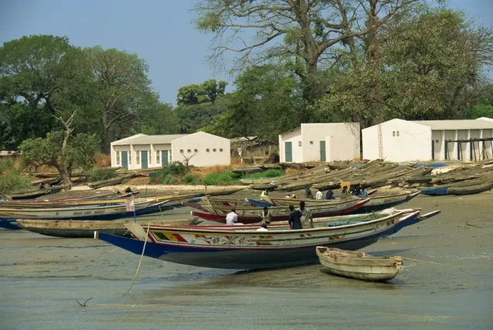 Framed Print : Fishing boats pulled up onto beach, Albreda, Gambia, West Africa, Africa Framed Print : Fishing boats pulled up onto beach, Albreda, Gambia, West Africa, Africa