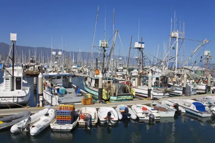 Framed Print : Fishing boats, Santa Barbara Harbor, California, United States of America, North America Framed Print : Fishing boats, Santa Barbara Harbor, California, United States of America, North America