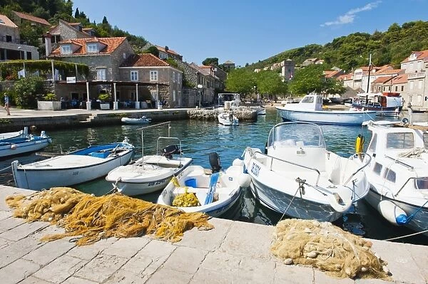Fishing boats in Sipan harbor, Sipan Island, Elaphiti Islands, Dalmatian Coast, Adriatic, Croatia, Europe