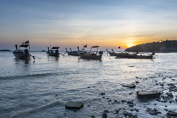 Fishing boats at sunset, Koh Lipe, Tarutao National Park, Thailand, Southeast Asia, Asia