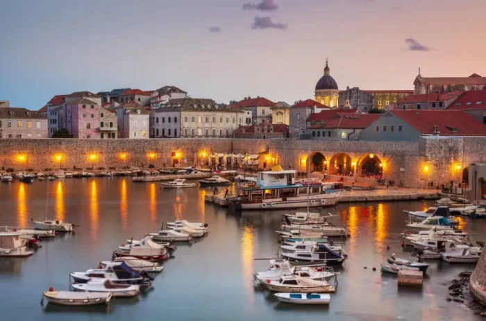 Framed Print : Fishing boats at sunset in the Old Port, Dubrovnik Old Town, UNESCO World Heritage Site Framed Print : Fishing boats at sunset in the Old Port, Dubrovnik Old Town, UNESCO World Heritage Site