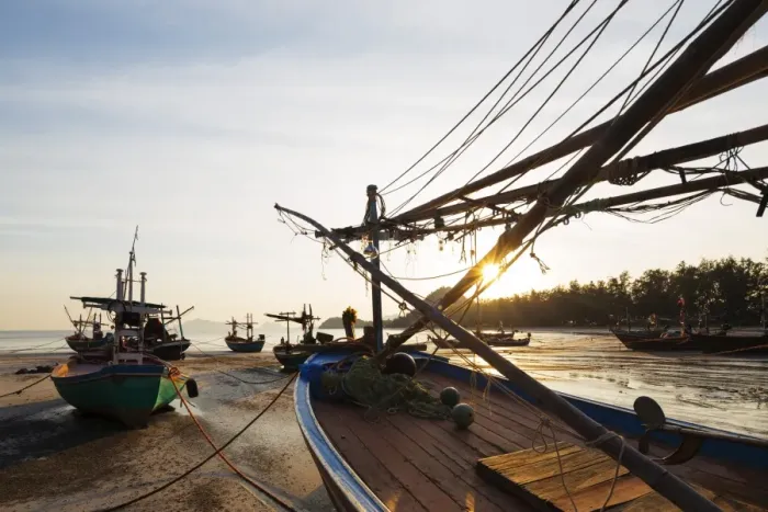 Framed Print : Fishing boats at sunset, Sam Phraya Beach, Khao San Roi Yot National Park, Prachuap Kiri Khan Framed Print : Fishing boats at sunset, Sam Phraya Beach, Khao San Roi Yot National Park, Prachuap Kiri Khan