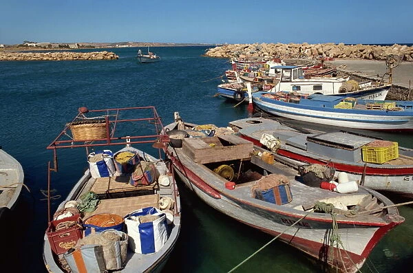 Fishing boats in the tiny harbour at Bogaz, north Cyprus, Cyprus, Mediterranean, Europe