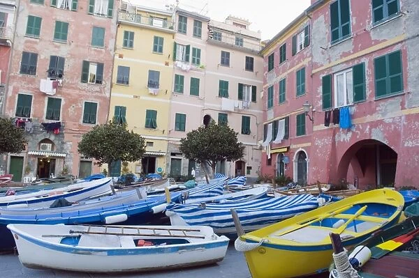 Fishing boats in the village of Vernazza, Cinque Terre, UNESCO World Heritage Site