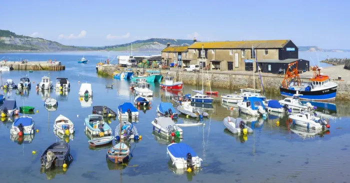 Framed Print : Fishing boats and yachts in the Jurassic Coast harbour at Lyme Regis, Dorset, England, United Kingdom, Europe Framed Print : Fishing boats and yachts in the Jurassic Coast harbour at Lyme Regis, Dorset, England, United Kingdom, Europe