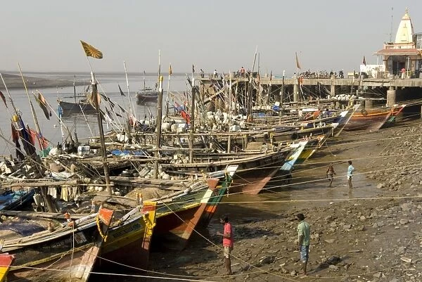 The fishing harbour on the Daman Ganga River, Daman, Gujarat, India, Asia