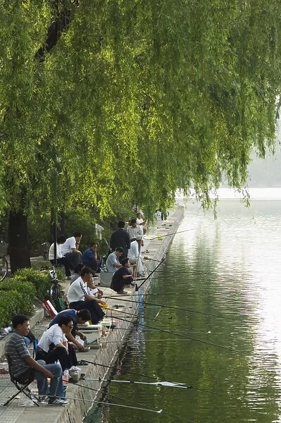 Fishing on Houhai Lake, Beijing, China, Asia