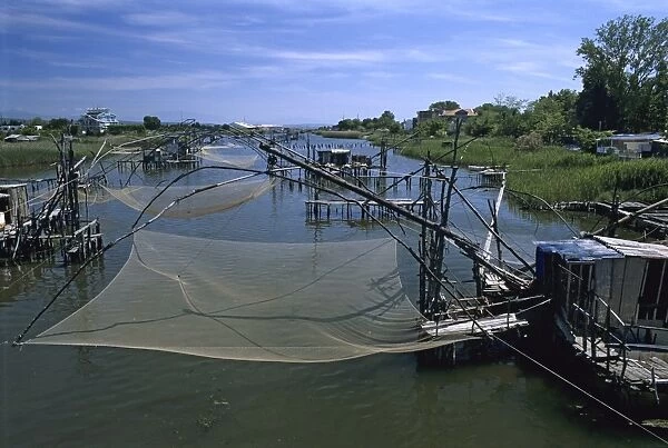 Fishing nets (Kalamera) on Bojana River, Ulcinj, Haj-Nehaj, Montenegro, Europe