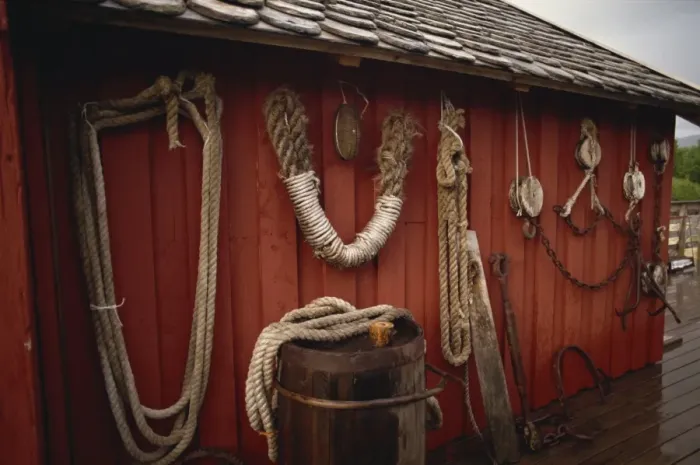 Framed Print : Fishing tackle decorates fishing centre at Salmon Islands, in the north of the country