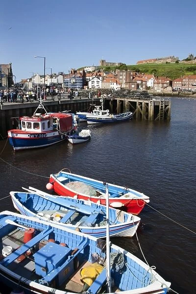 Fising boats in the Upper Harbour, Whitby, North Yorkshire, Yorkshire, England, United Kingdom, Europe