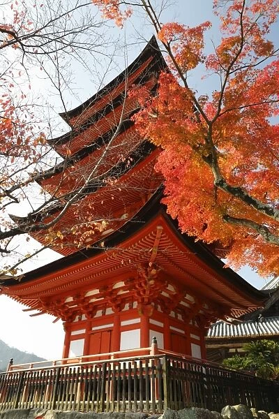 Five-Storey Pagoda (Gojunoto) in autumn, UNESCO World Heritage Site, Miyajima Island