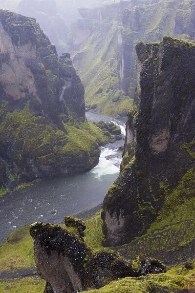 Fjadrargljufur canyon, 100m deep and 2 km long, carved out of palagonite