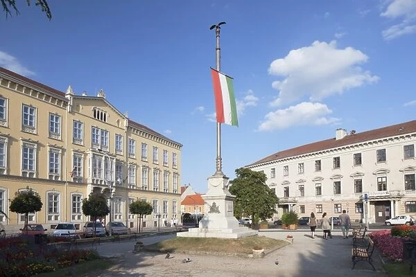 Flag of Loyalty in Szechenyi Square, Sopron, Western Transdanubia, Hungary, Europe