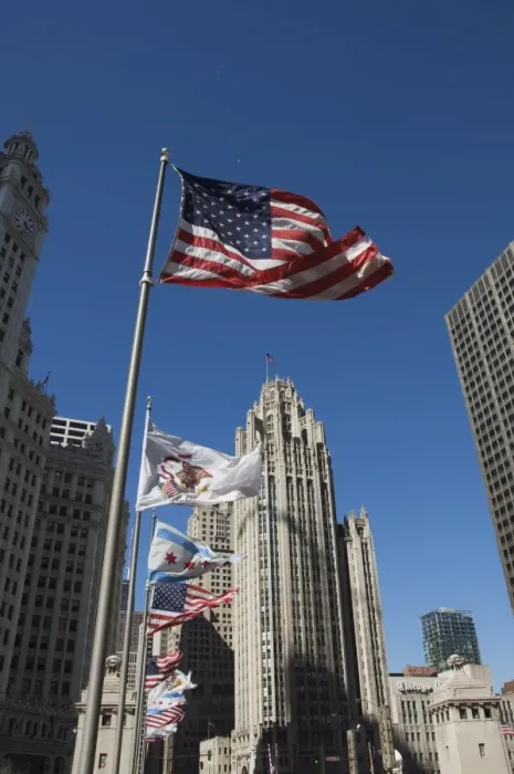 Framed Print : Flags, Chicago, Illinois, United States of America, North America Framed Print : Flags, Chicago, Illinois, United States of America, North America