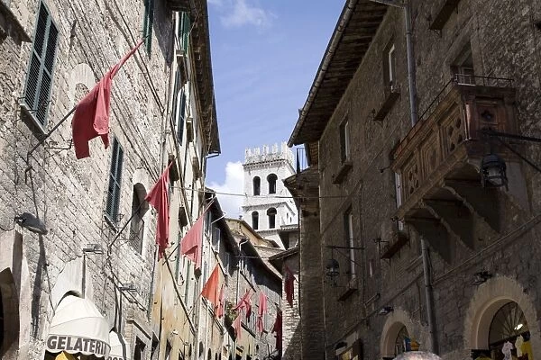 Flags in the Corso, Assisi, Umbria, Italy, Europe