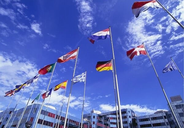 Flags of Europe in Front of the Europazentrum, Kirchberg, Luxembourg
