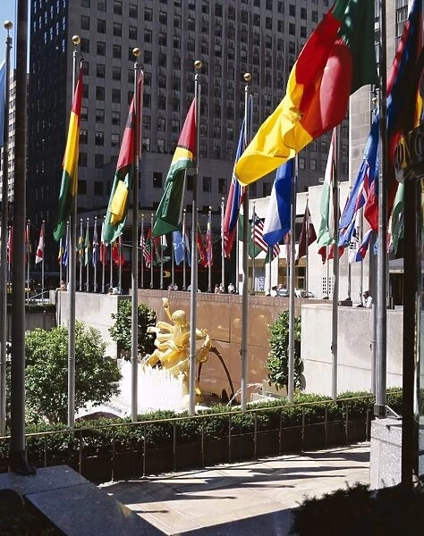Flags outside the Rockefeller Center