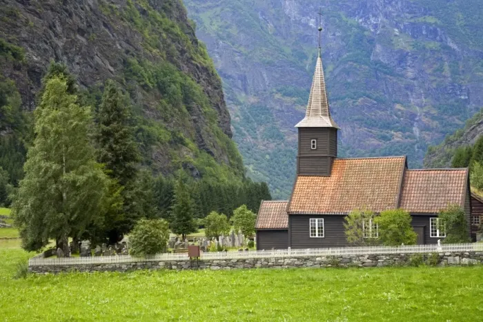 Framed Print : Flam church dating from 1670 in Flamsdalen Valley, Flam, Sognefjorden, Western Fjords Framed Print : Flam church dating from 1670 in Flamsdalen Valley, Flam, Sognefjorden, Western Fjords