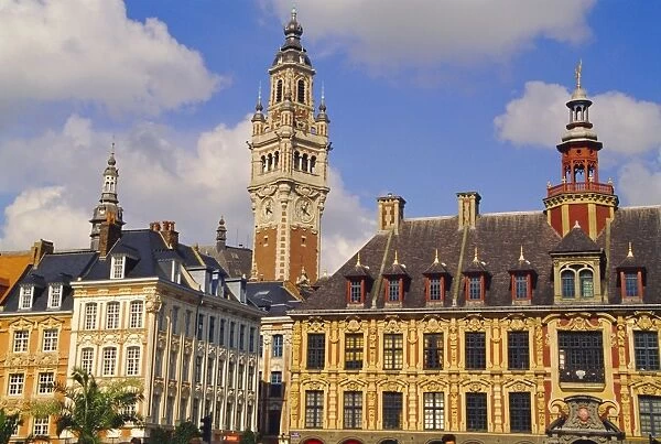 Flemish houses, belfry of the Nouvelle Bourse and Vielle Bourse, Grand Place