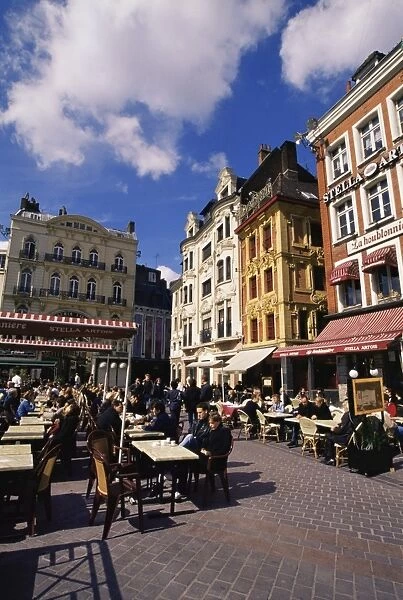 Flemish houses and cafes, Grand Place, Lille, Nord, France, Europe