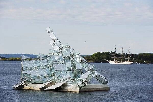 Floating art iceberg on the waterfront in Oslofjord, Oslo, Scandinavia, Europe