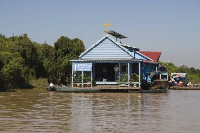 Framed Print : Floating church, Tonle Sap Lake, Vietnamese Boat People, near Siem Reap Framed Print : Floating church, Tonle Sap Lake, Vietnamese Boat People, near Siem Reap
