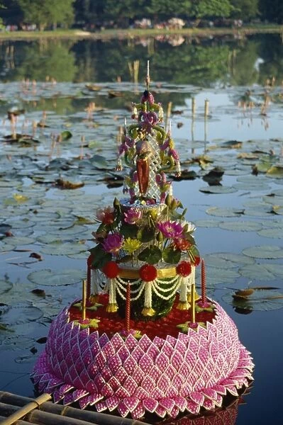 Floating floral decoration at the Loy Kratong festival in Sukhothai
